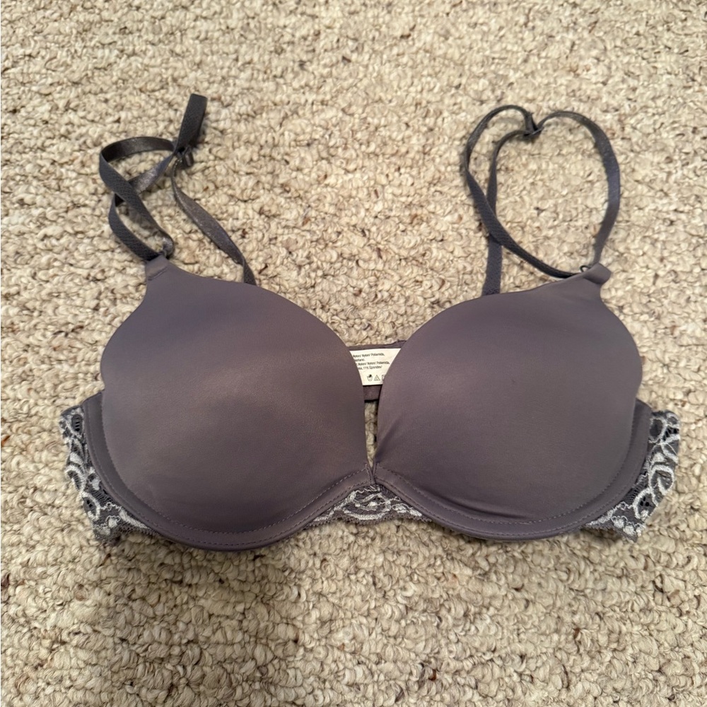 Gray Lace Trim Bra